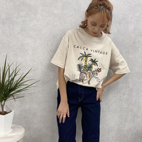 zebraオーバーサイズTシャツbeige♡"CACCA original"