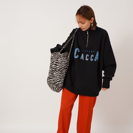 ハーフジップロゴスウェットBLACK"CACCA original"