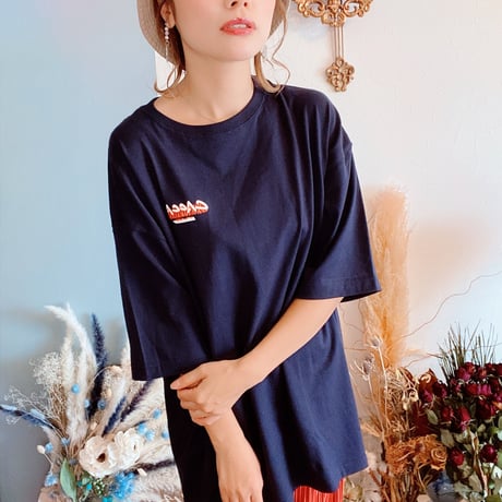zebra柄LOGOオーバーサイズTシャツnavy"CACCA original"