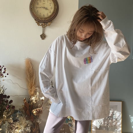 colorfulオーバーサイズロングTシャツWhite"CACCA original"
