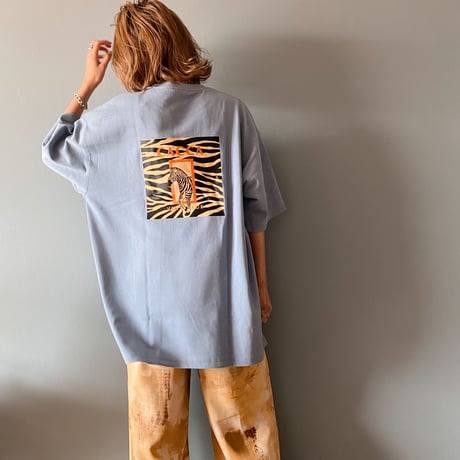 zebraバクプリbigTシャツくすみblue"CACCA original"
