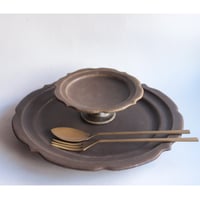 【古谷浩一】サビ釉 彫刻コンポート 18cm/13cm