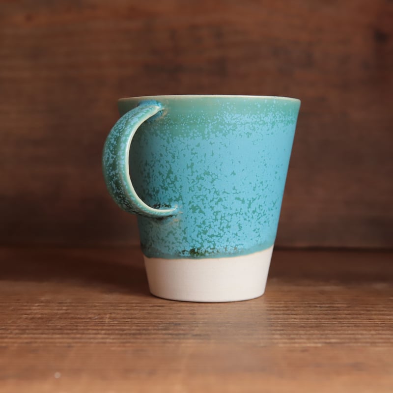 信楽焼 青緑とクリーム色の陶器マグカップ 藤原純 藤原純 – nokaze