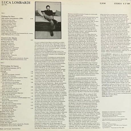 Luca Lombardi - Luca Lombardi (Einklang Fur Oboe Und Sieben Instrumente / Gesprch Uber Bume 〜