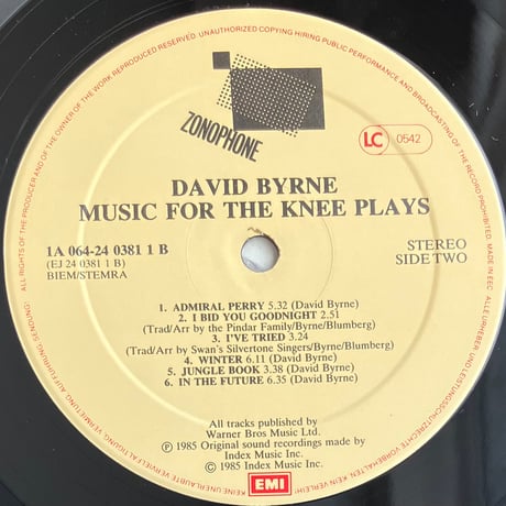 David Byrne - Music For The Knee Plays [LP][Zonophone] (USED)