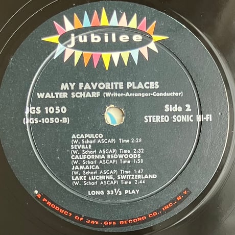 Walter Scharf - My Favorite Places [LP][Jubilee] (USED)