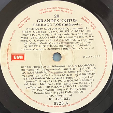 Tarrago Ros - 20 Grandes Exitos [LP][EMI] (USED)