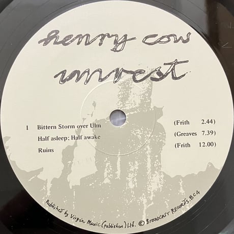 Henry Cow - Unrest [LP][Broadcast Records] (USED)