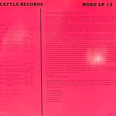 Patsy Montana - Patsy Montana Sings Her Original Hits From The West [LP][Cattle Records] (USED)