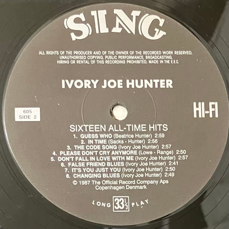 Ivory Joe Hunter - Ivory Joe Hunter Sings Sixteen Of His Greatest Hits [LP][Sing] (USED)