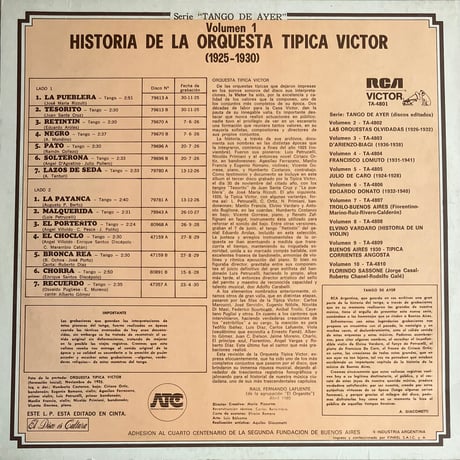 Orquesta Tipica Victor - Historia De La Orquesta Tipica Victor (1925-1930) [LP] (USED)