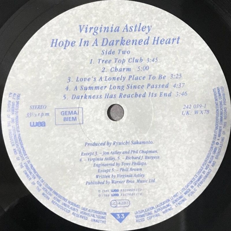 Virginia Astley - Hope In A Darkened Heart [LP]
