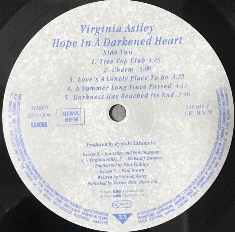 Virginia Astley - Hope In A Darkened Heart [LP]