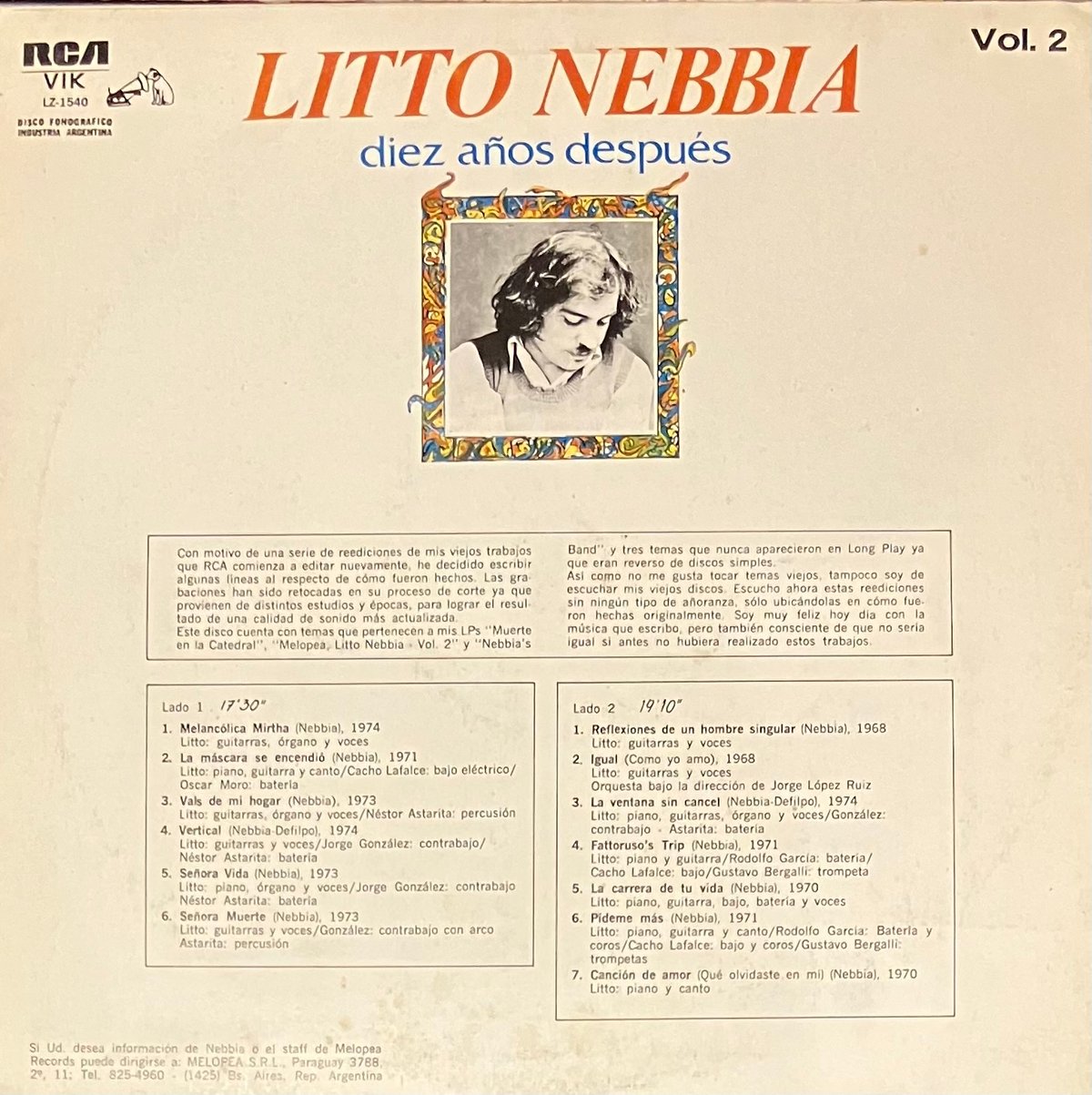 洋楽 Litto Nebbia Diez Anos Despues Volumen 2 Litto Nebbia – Diez Años Despues Volumen 2 – Vinyl (LP