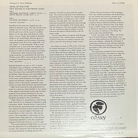 Steve Reich / Richard Maxfield / Pauline Oliveros - New Sounds In Electronic Music 〜 [LP] (USED)