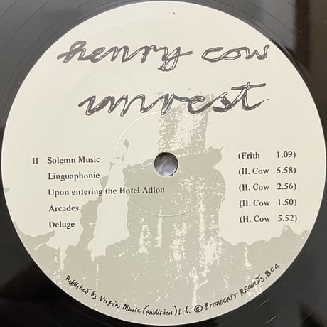 Henry Cow - Unrest [LP][Broadcast Records] (USED)