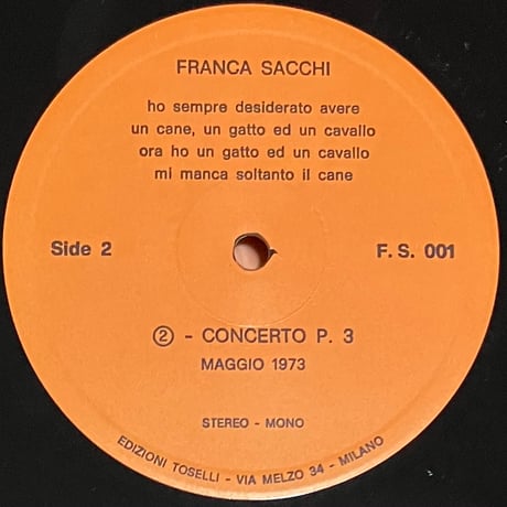 Franca Sacchi - Ho Sempre Desiderato Avere Un Cane, Un Gatto Ed Un Cavallo 〜 [LP]
