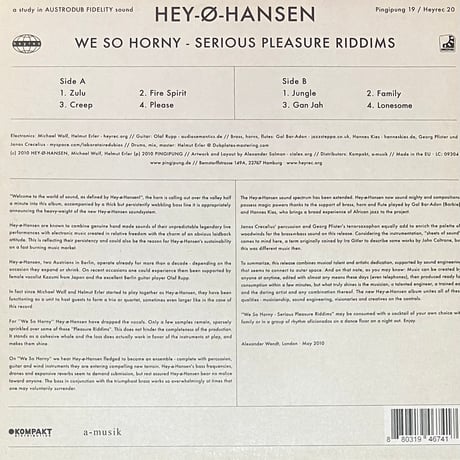 Hey-O-Hansen - We So Horny - Serious Pleasure Riddims [LP][Pingipung] (USED)