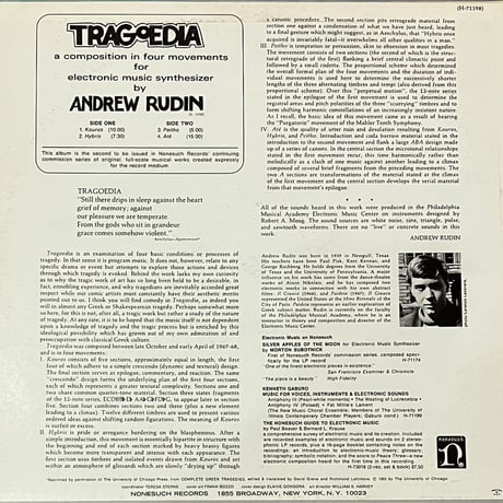 Andrew Rudin - Tragoedia [LP][Nonesuch] (USED)