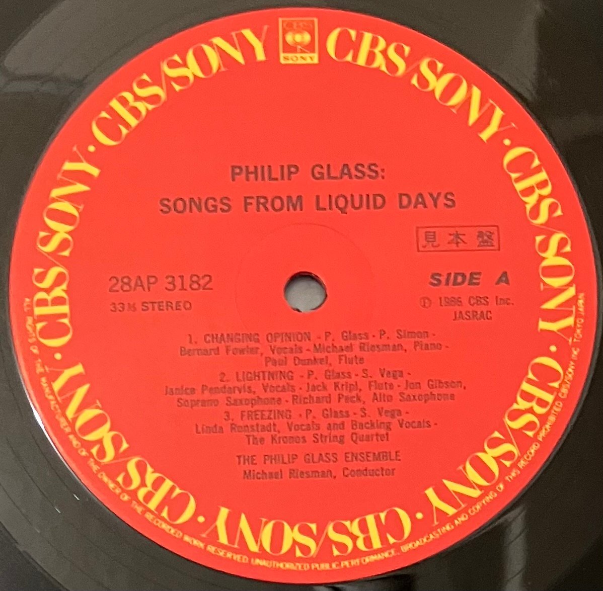 Philip Glass - Songs From Liquid Days [LP][CBS/