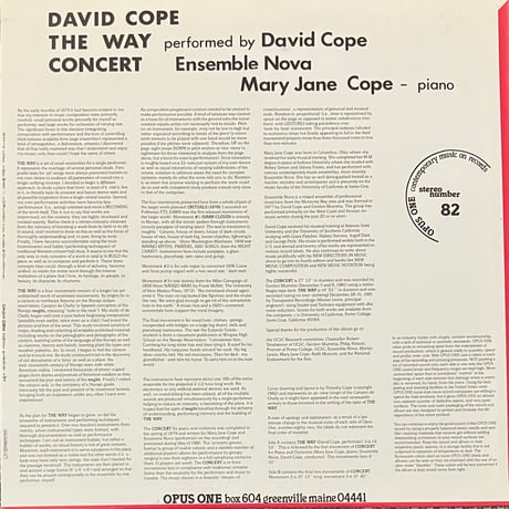 David Cope - The Way / Concert [LP][Opus One] (USED)