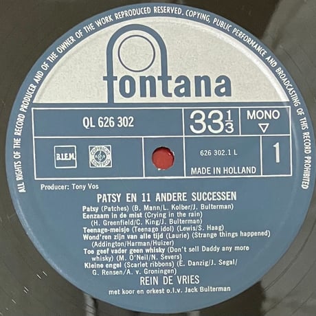 Rein De Vries - Patsy En 11 Andere Successen [LP][Fontana] (USED)