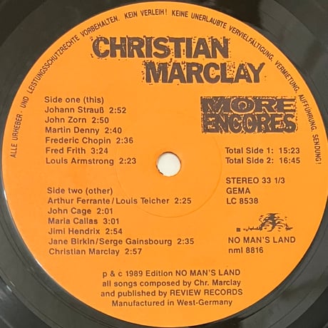 Christian Marclay - More Encores [10][No Man's Land] (USED)