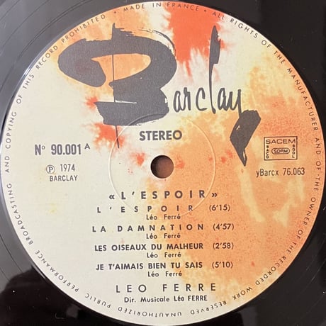 Leo Ferre - L'espoir [LP][Barclay] (USED)