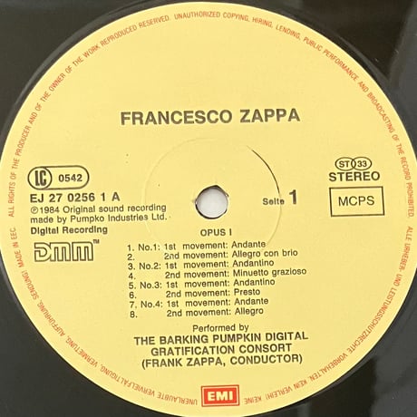 Francesco Zappa Performed By The Barking Pumpkin Digital Gratification Consort , 〜 [LP]