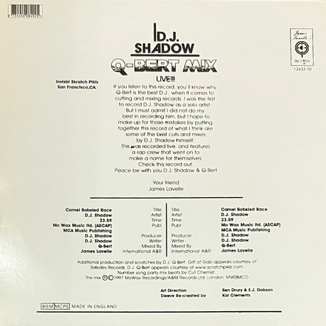 D.J. Shadow - Q-Bert Mix (Live!!) [12][Mo Wax] (USED)