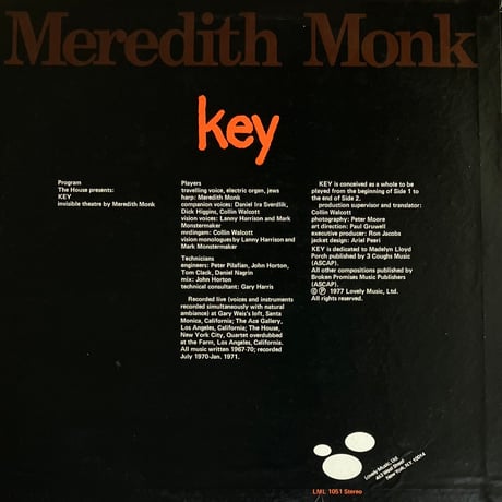 Meredith Monk - Key [LP][Lovely Music, Ltd.] (USED)