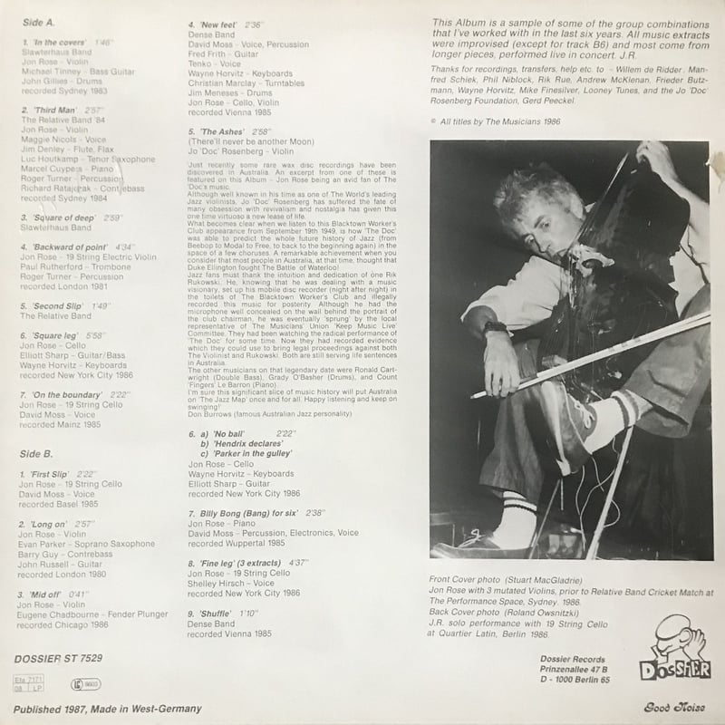 洋楽 Jon Rose / Forward of Short Leg Jon Rose – Forward Of Short Leg – Vinyl (LP, Album), 1987