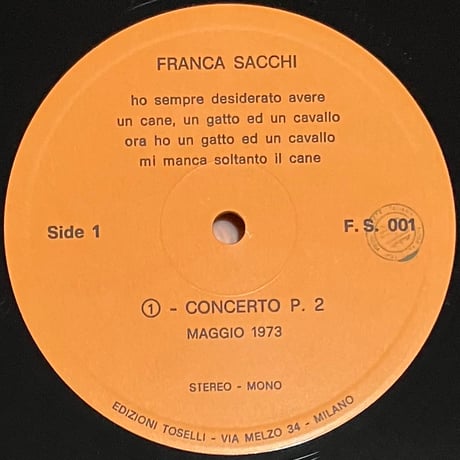Franca Sacchi - Ho Sempre Desiderato Avere Un Cane, Un Gatto Ed Un Cavallo 〜 [LP]