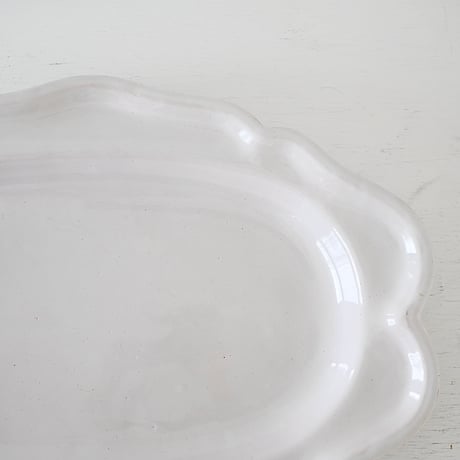 白釉 Moustiers オーヴァル大皿(Q) ×印 w43cm