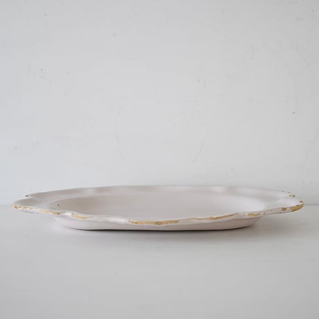 白釉 Moustiers オーヴァル大皿(J) ×印 w39cm