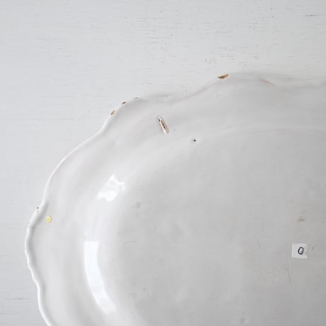 白釉 Moustiers オーヴァル大皿(O) ×印 w41.5cm