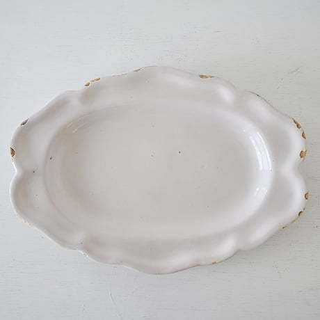 白釉 Moustiers オーヴァル大皿(J) ×印 w39cm
