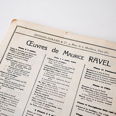 1927年 MAURICE RAVEL "SONATE" 楽譜