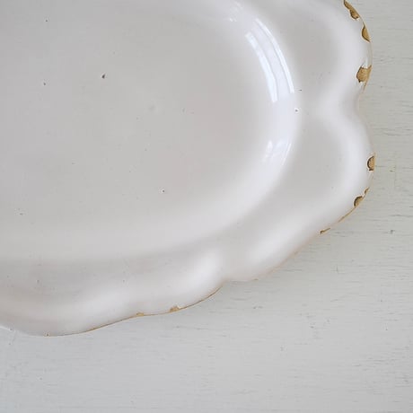 白釉 Moustiers オーヴァル大皿(J) ×印 w39cm