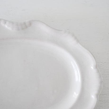 白釉 Moustiers オーヴァル大皿(O) ×印 w41.5cm