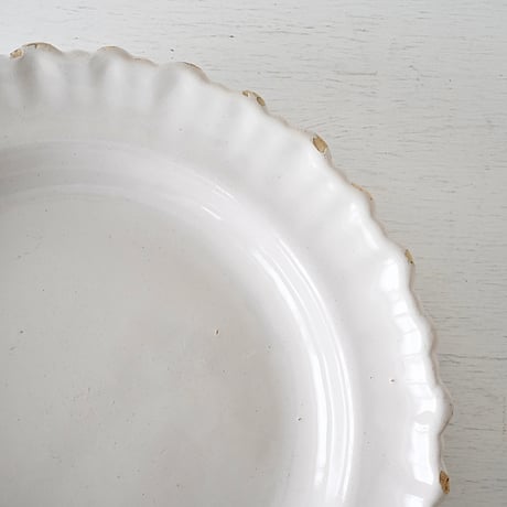 白釉 Moustiers リム波波大皿深皿(J) ×印 Φ31.5cm