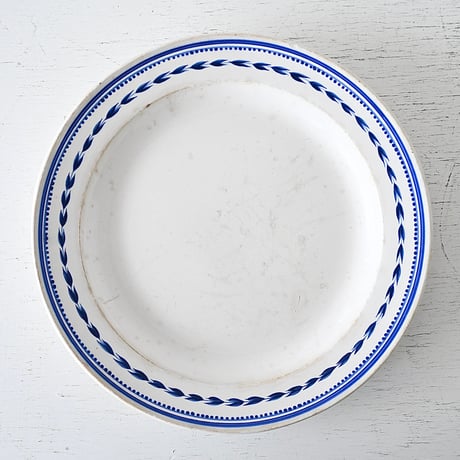Faïence fine GIEN 青いリーフ模様 平皿 Φ23.5cm