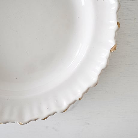 白釉 Moustiers リム波波大皿深皿(J) ×印 Φ31.5cm