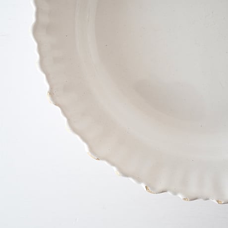 白釉 Moustiers リム波波大皿深皿(J) ×印 Φ31.5cm
