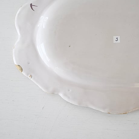 白釉 Moustiers オーヴァル大皿(J) ×印 w39cm