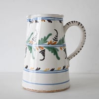 白釉 緑&茶の葉が描かれた大きなピシェ ※修復跡あり