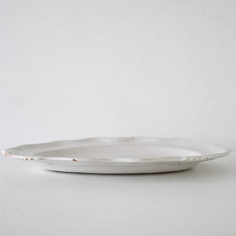 白釉 Moustiers オーヴァル大皿(O) ×印 w41.5cm