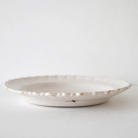 白釉 Moustiers リム波波大皿深皿(J) ×印 Φ31.5cm