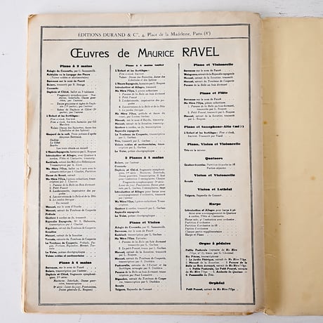 1927年 MAURICE RAVEL "SONATE" 楽譜