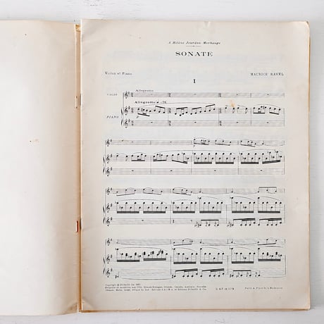 1927年 MAURICE RAVEL "SONATE" 楽譜